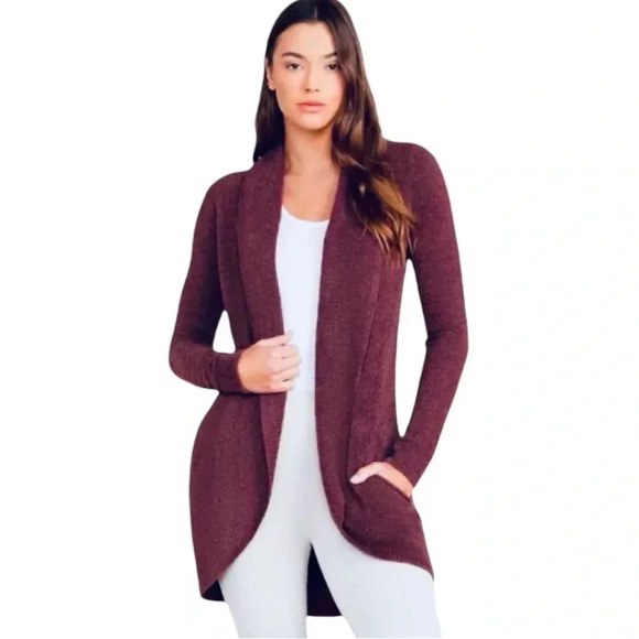 BAREFOOT DREAMS | CozyChic Lite®Circle Open Front Cardigan in Burgundy Size XS/S - Picture 2 of 11